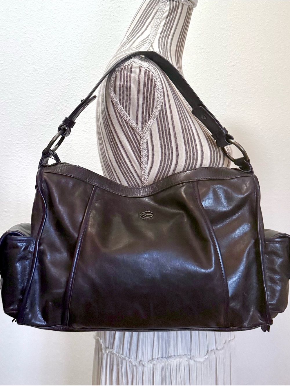 Deadstock Vintage Y2K Francesco Biasia Moody Calf Leather Shoulder Bag